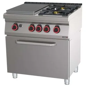 CASSELIN - Fourneau gaz 2 feux + 1 plaque coup de feu avec four gaz GN 2/1 HP 80