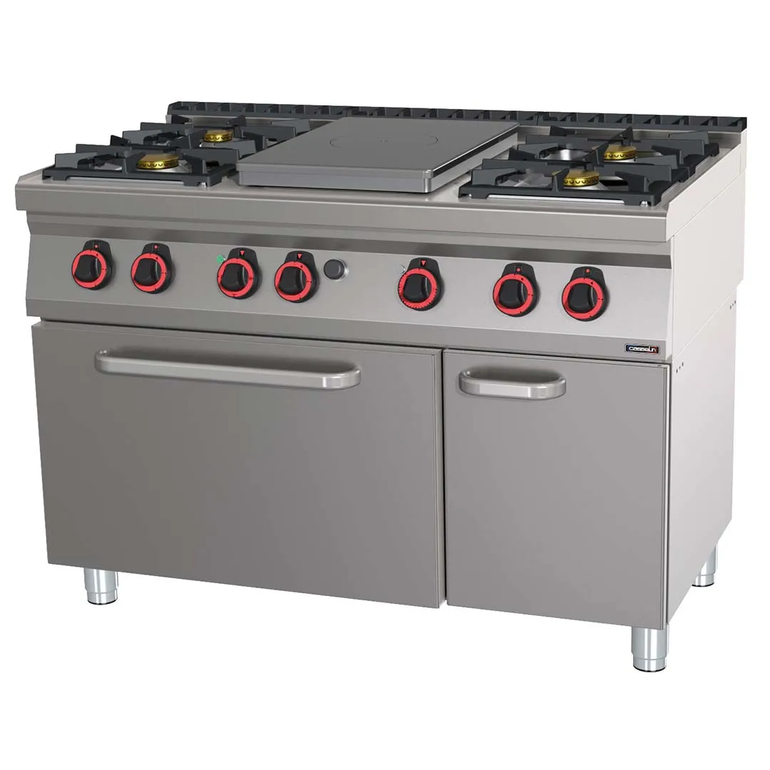 CASSELIN - Fourneau gaz 4 feux + 1 plaque coup de feu avec four électrique statique GN 2/1 HP 120